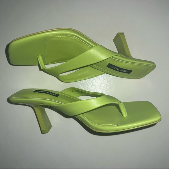 Nine West Neon/Lime Green Square Toe Heeled Sandals - Picture 9 of 11